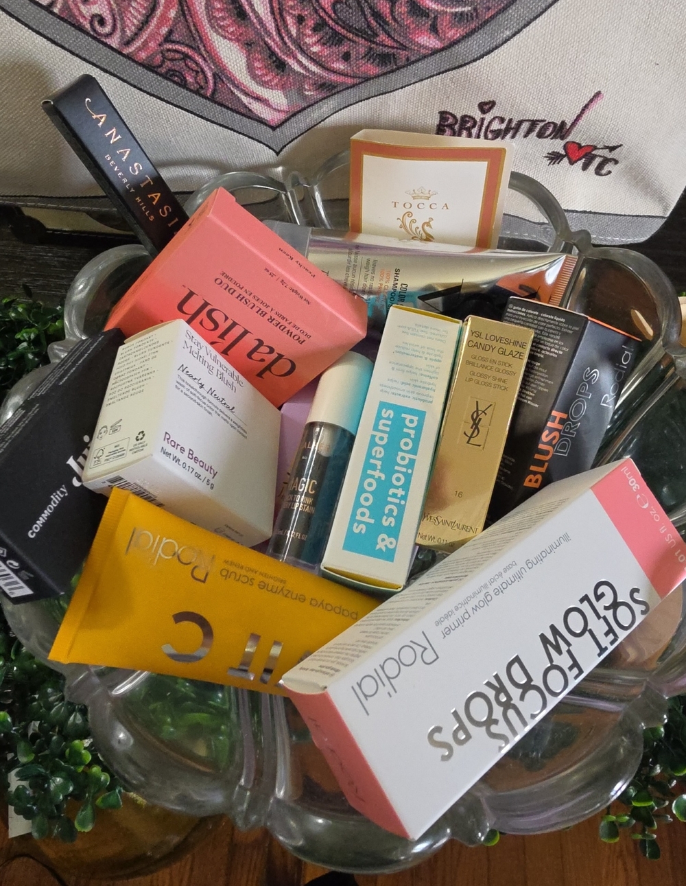13 Piece Bowl Of NIB Beauty Products-Rodial,Rare Beauty,Tula,YSL...